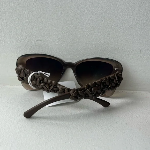 Chanel Camellia Leather Flower Sunglasses Brown on Brown